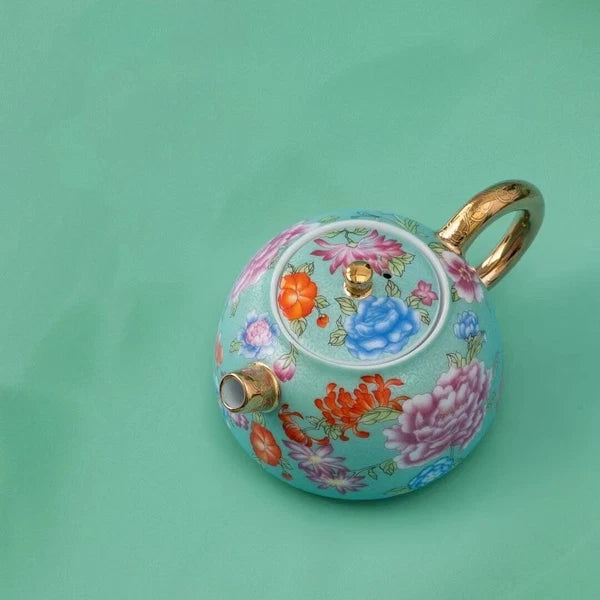 Color Enamel Porcelain Tea Pot Matching Tea Cup Ceramic Tea Set Jingdezhen Made