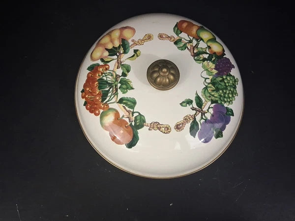 Vtg Lot Enamel Cookware Pots Tabletops Unlimited Cornucopia Teapot Brass Handles