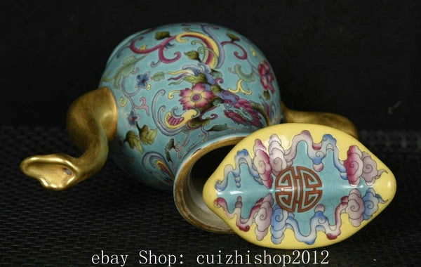 6" Old Dynasty Colour Enamel Porcelain Gilt Flower Phoenix Bird Teapot Tea Pot