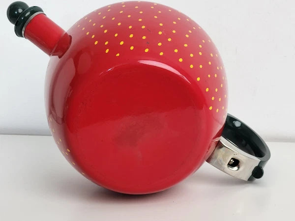 Copco Strawberry Tea Kettle Enamel Whistling Complete 2.5Qt Vtg 90s Cottage Core