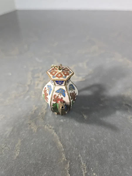 Vintage Cloisonné Brass & Enamel Miniature Lidded Tea Pot