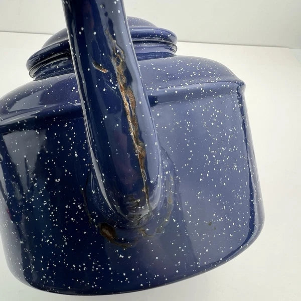 Vintage Blue Enamel Enamelware Teapot Kettle Lid