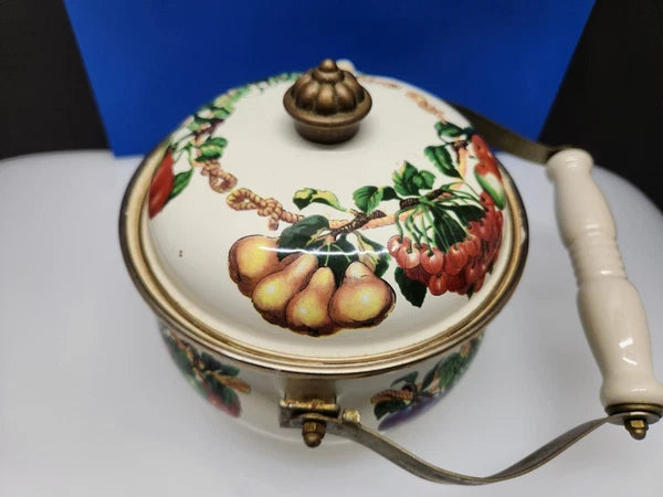 Tabletops Unlimited Vitroceramic Tea Pot With Lid Enamel Fruit Pattern