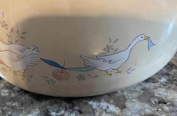 Vtg 80s International Marmalade Enamel Whistling Tea Kettle Country Goose