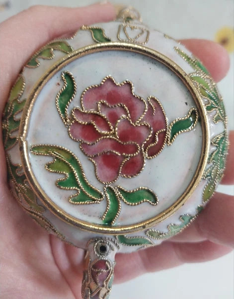 Miniature Floral Enamel Cloisonné Teapot Pink/Mauve Flowers