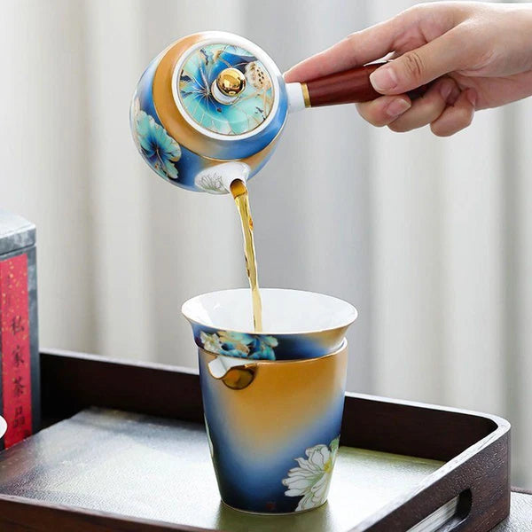 Tea Pot Handpainted Craft Color Enamel Porcelain Serving Pot Tea Brewer Holder