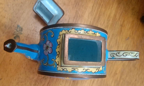 miniature cloisonne Copper Enamel teapot  Moon and Stars 3 1/2" H