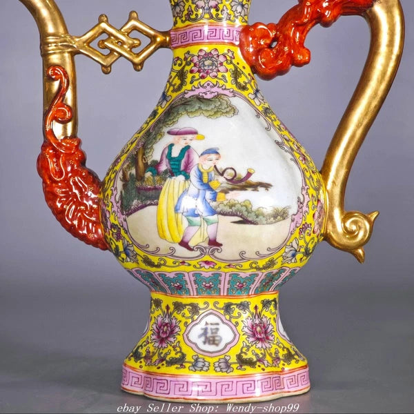 YongZheng Colour Enamel Porcelain Gilt Dragon Beast Belle Wine Tea Pot Flagon