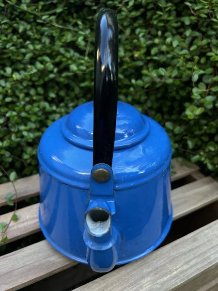 VTG Blue Enamelware Teapot Kettle Farmhouse Rustic Kitchen Decor Primitive