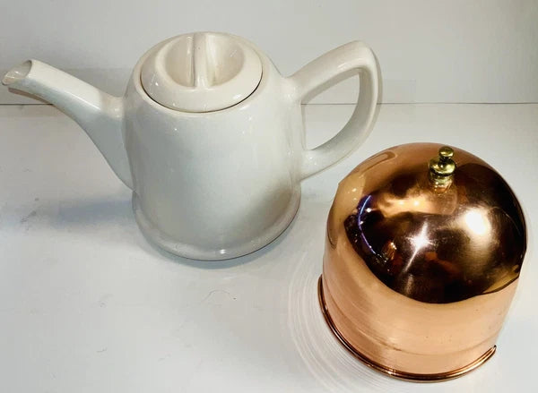 The  Cooks Bazaar  Copper Insulated Covered White Ceramic Tea Pot Kettle