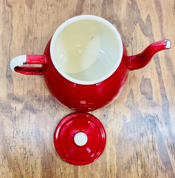 Red Enamelware Tea Kettle 1907 by Emalia Olkusz 5 cup Stovetop Tea Pot Poland