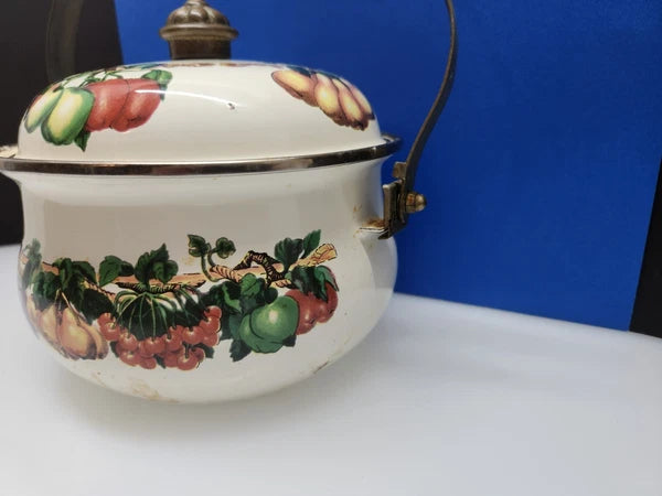 Tabletops Unlimited Vitroceramic Tea Pot With Lid Enamel Fruit Pattern