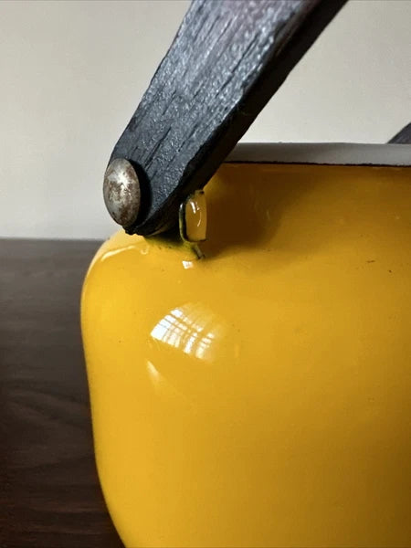 Vintage Yellow Enamel Kettle Tea Pot