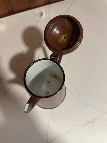 VINTAGE Old metal Enameled brown teapot from the 70s