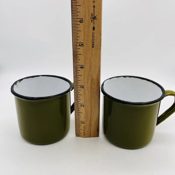OTTO Japan Enamel Black Trim Tea Kettle Coffee Pot Decanter Green w/Lid & 2 Mugs