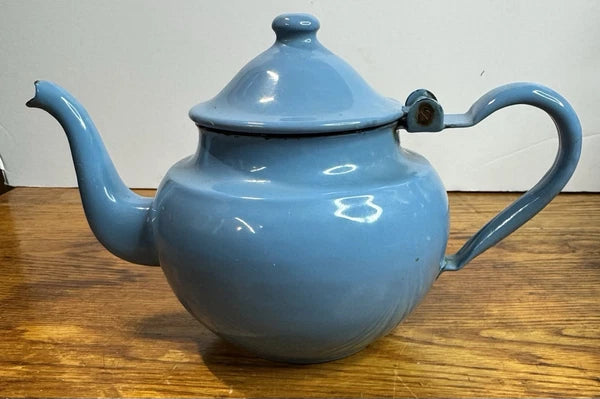Vintage Blue Enamelware Teapot Kettle Made in Yugoslavia 12