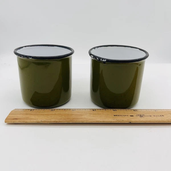 OTTO Japan Enamel Black Trim Tea Kettle Coffee Pot Decanter Green w/Lid & 2 Mugs