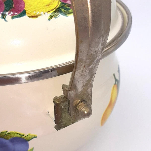 Vintage Water Kettle Tea Pot Enamel Fruit Cottagecore Chic Country Farm House