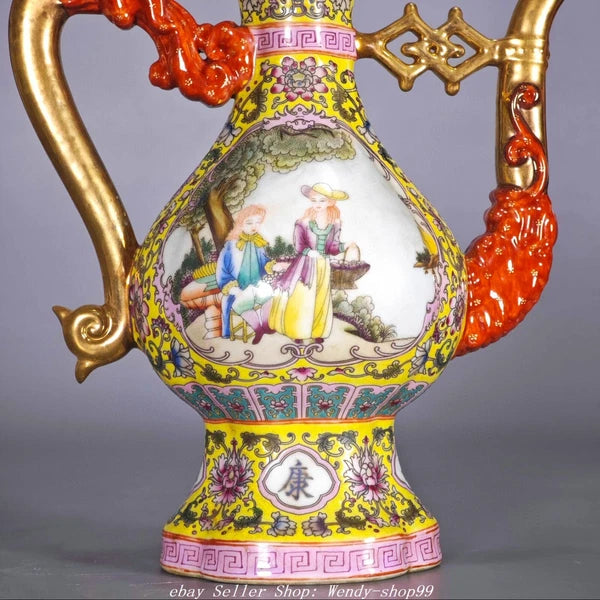 YongZheng Colour Enamel Porcelain Gilt Dragon Beast Belle Wine Tea Pot Flagon