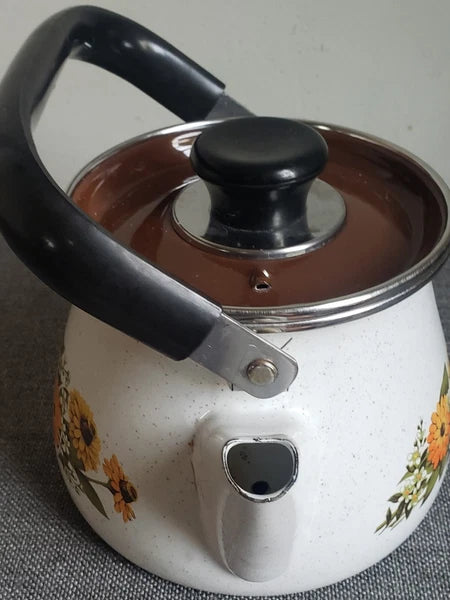 Tea Pot Vintage Old  Enamel Porcelain Tea Kettle