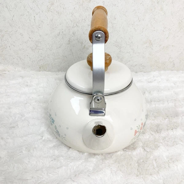 Vintage Lincoware Corelle Symphony Floral Enamel Metal Teapot Kettle Farmhouse