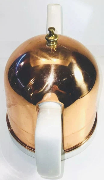 The  Cooks Bazaar  Copper Insulated Covered White Ceramic Tea Pot Kettle