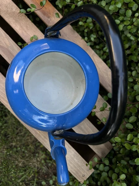 VTG Blue Enamelware Teapot Kettle Farmhouse Rustic Kitchen Decor Primitive