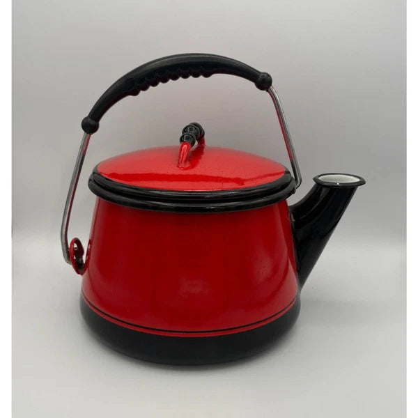 Vintage Kook King Ware Enamelware Tea Kettle Deep Red and Black Vollrath