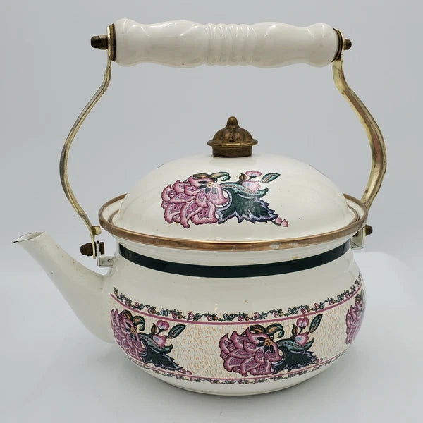 Vintage Tea Kettle Tea Pot Enamel Ware Purple Floral Flower Preferred stock
