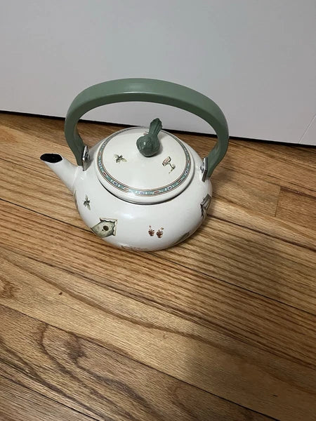 Pfaltzgraff Naturewood Metal Porcelain Enamel Tea Pot Kettle -display only