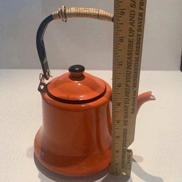 Vintage Orange Baked Enamel Ware Tea Pot Kettle by OTO Japan MOD KITCHEN