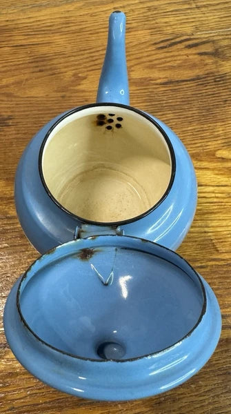 Vintage Blue Enamelware Teapot Kettle Made in Yugoslavia 12
