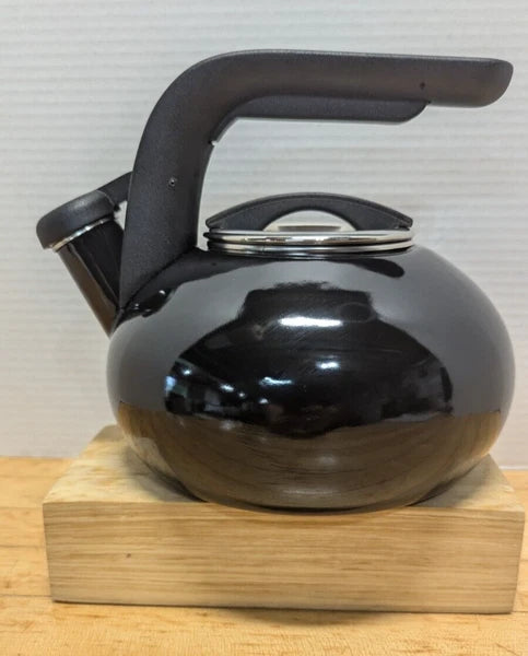 KitchenAid 1.5 Quart Porcelain Enamel Black Whistling Tea kettle