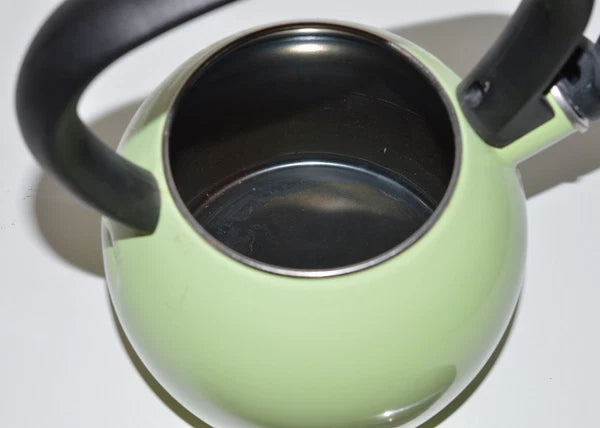 Vintage Copco Whistling Tea Kettle Pot Light Green Enamel EUC