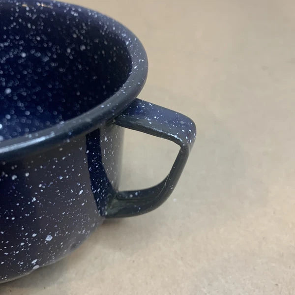 Vintage Enamelware Coffee Tea Pot Kettle & 7 Cups Blue & White Speckled