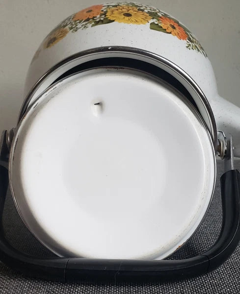 Tea Pot Vintage Old  Enamel Porcelain Tea Kettle