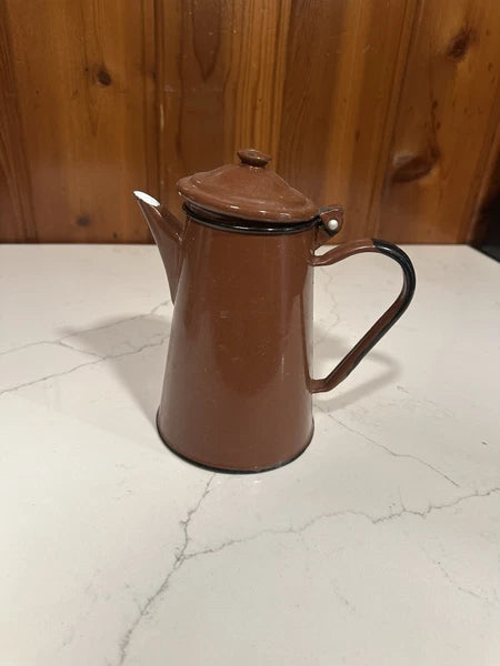 VINTAGE Old metal Enameled brown teapot from the 70s