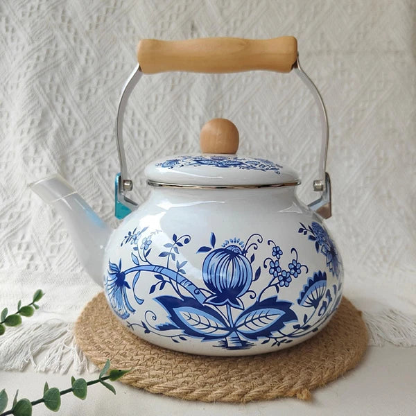 Enamel Tea Kettle Floral Enamel Pot 2.5L Large Capacity Vintage Decorative