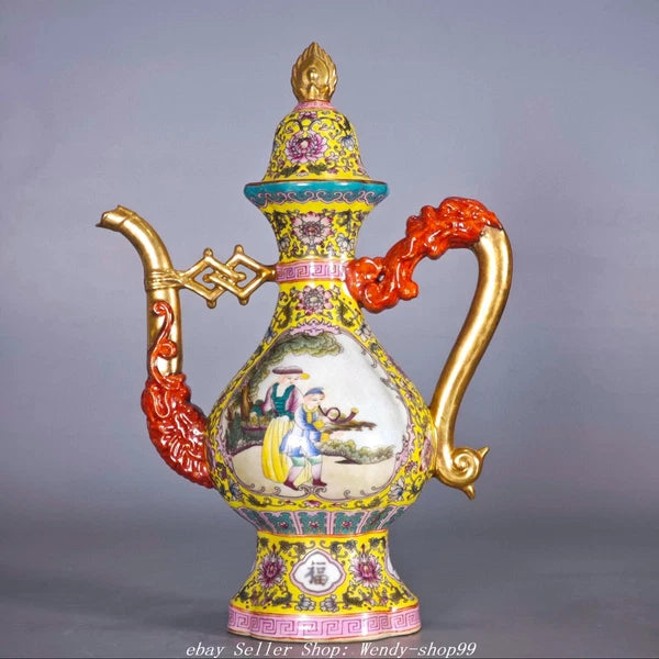 YongZheng Colour Enamel Porcelain Gilt Dragon Beast Belle Wine Tea Pot Flagon