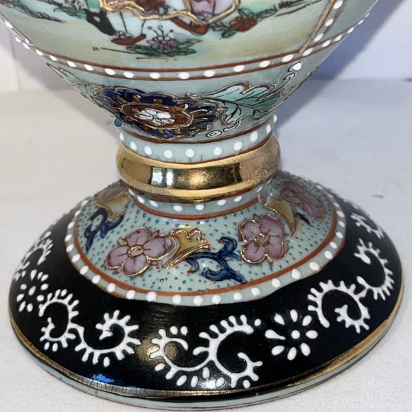 Tall Porcelain Carafe Chocolate Pot Pitcher & Lid Enamel Gold Accents Victorian