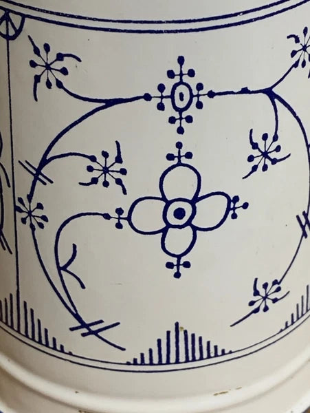 UK ANTIQUE Enamel Saxony Teapot Blue White Design Vintage Kitchenware