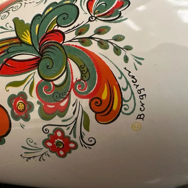Vtg Berggren Swedish Floral Enamel Coffee Tea Pot Folk Art Design Enamelware