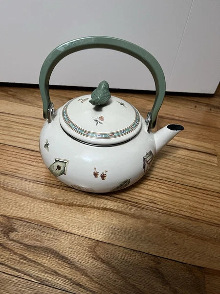 Pfaltzgraff Naturewood Metal Porcelain Enamel Tea Pot Kettle -display only