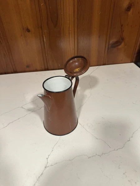 VINTAGE Old metal Enameled brown teapot from the 70s