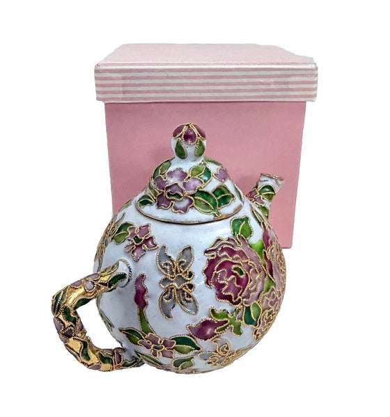 Vintage Teapot Enamel Cloisonne Mini Teapot Pink Nyco 3.75" New