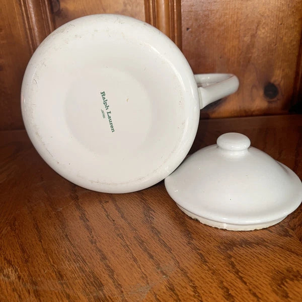 Vtg Ralph Lauren Enamel Coffee Tea Pot Tea Kettle Made In Japan . Green White