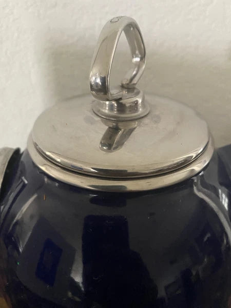 Vintage Chantal Dark Blue Tea Kettle Enamel On Steel With Stainless Accents 2QT