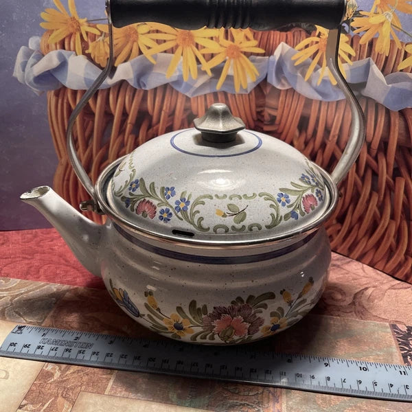 Vintage ASTA Enamelware Cookware 9” Teapot w/ Lid/Handle/Germany