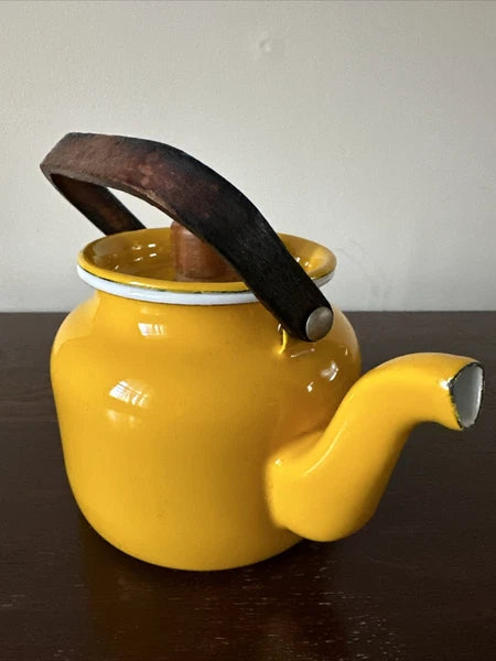 Vintage Yellow Enamel Kettle Tea Pot