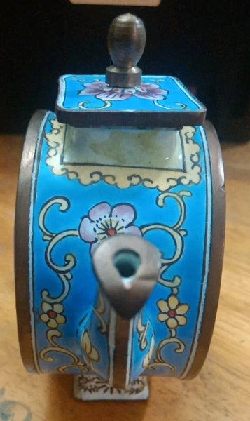 miniature cloisonne Copper Enamel teapot  Moon and Stars 3 1/2" H